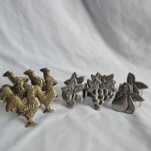 Vintage Napkin Rings Roosters & Fruit set of 6 MCM